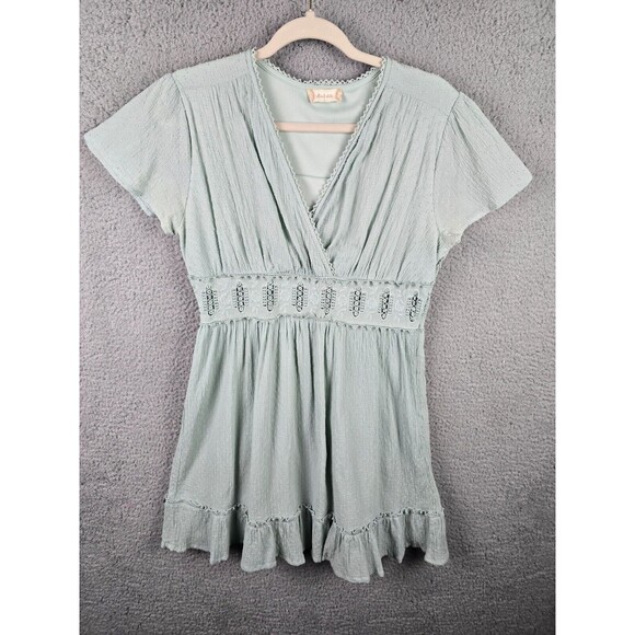 Altar'd State Dress Womens L Green Cottagecore A-Line Ruffles Peek A Boo Trim - Picture 12 of 16